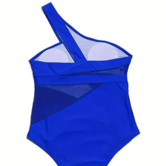 Sexy One Shoulder Asymmetrical Mesh One Piece Swimsuit - Picture 2 of 4